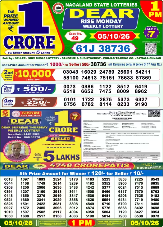 Lottery Sambad 1 PM – 05/10/2026